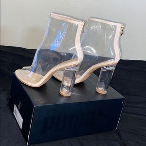 Clear open toe booties